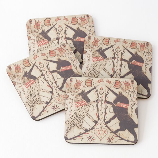 Item preview, Folk Art Fraktur Unicorns 1799 designed and sold by LayZCowgirl.