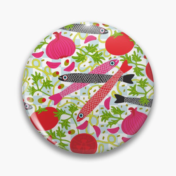 Item preview, PASTA CON MOLLICA DI PANE Gourmet Italian Kitchen Food Cooking Pattern with Anchovies Fish Spaghetti Noodles Tomatoes Garlic Herbs in Bright Red Pink Black Green - UnBlink Studio by Jackie Tahara designed and sold by Jackie Tahara of UnBlink Studio.