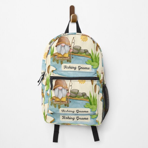 Item preview, summer fishing garden gnome by a pond of water. designed and sold by LGMmugsdesign.