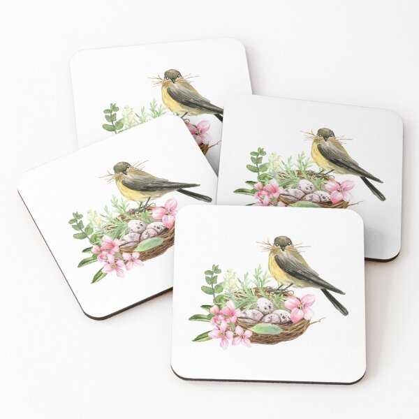 Item preview, Watercolor Bird on Bird Nest with Flowers  designed and sold by silviaol.
