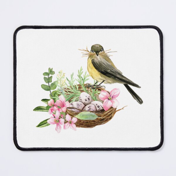 Item preview, Watercolor Bird on Bird Nest with Flowers designed and sold by silviaol.