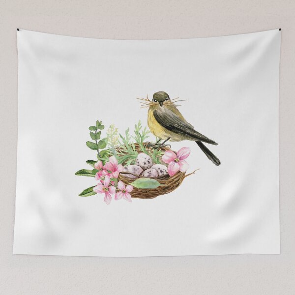 Item preview, Watercolor Bird on Bird Nest with Flowers  designed and sold by silviaol.