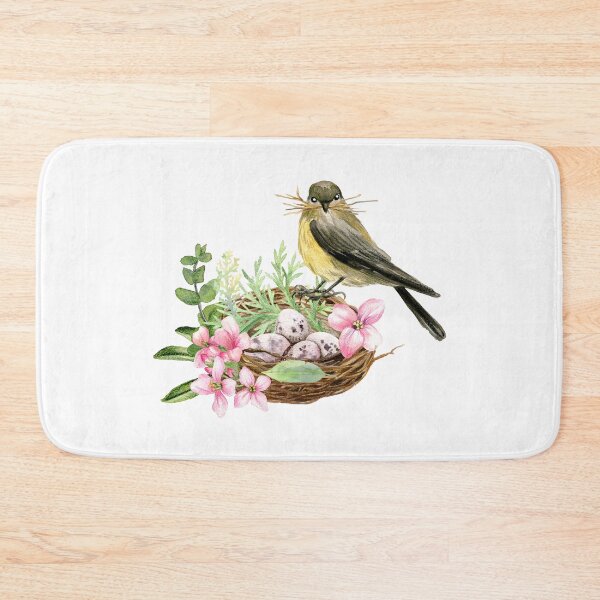 Item preview, Watercolor Bird on Bird Nest with Flowers  designed and sold by silviaol.