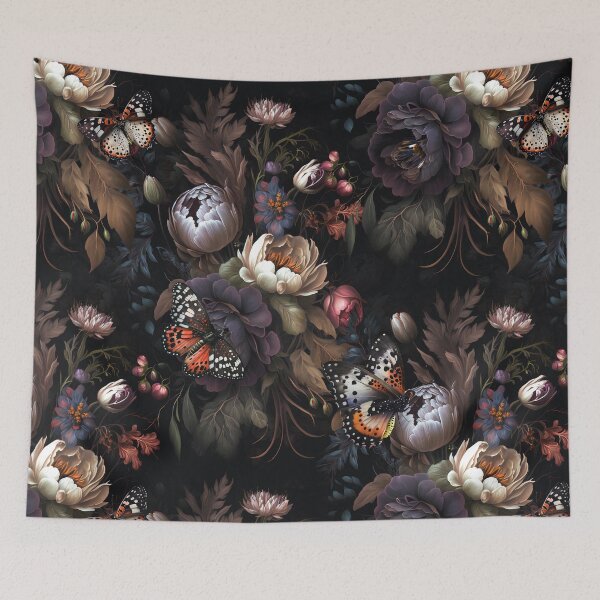 Item preview, pattern flowers and roses with butterflies with a black background designed and sold by hAITHAM1985.