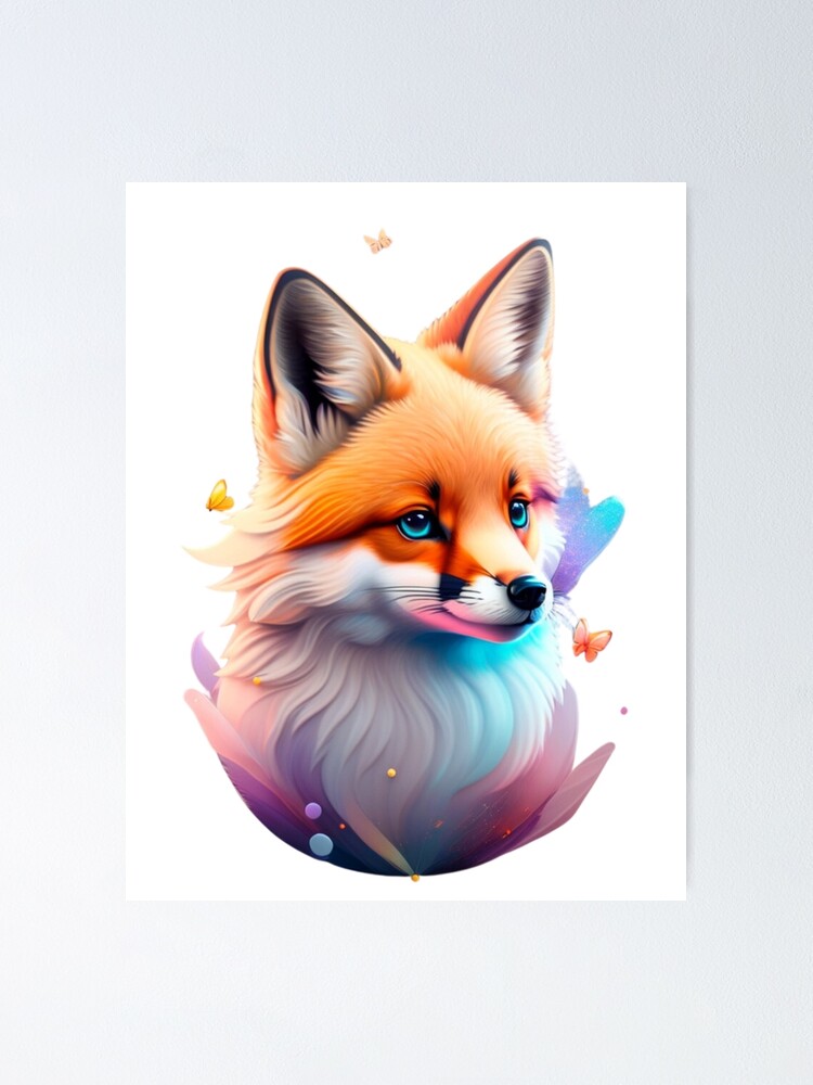 Wall Art Print, Cute baby fox, watercolor illustration