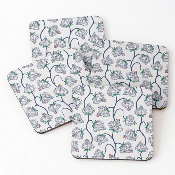 Item preview, GARDEN BURST Fun Playful Floral Botanical Vines with Bulb Flowers in Dark Blue Gray and Bright Multi-Colours - UnBlink Studio by Jackie Tahara designed and sold by Jackie Tahara of UnBlink Studio.