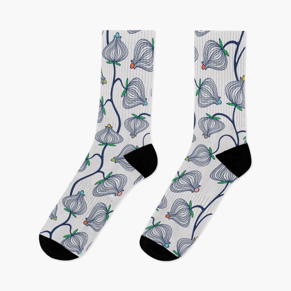 Item preview, GARDEN BURST Fun Playful Floral Botanical Vines with Bulb Flowers in Dark Blue Gray and Bright Multi-Colours - UnBlink Studio by Jackie Tahara designed and sold by Jackie Tahara of UnBlink Studio.