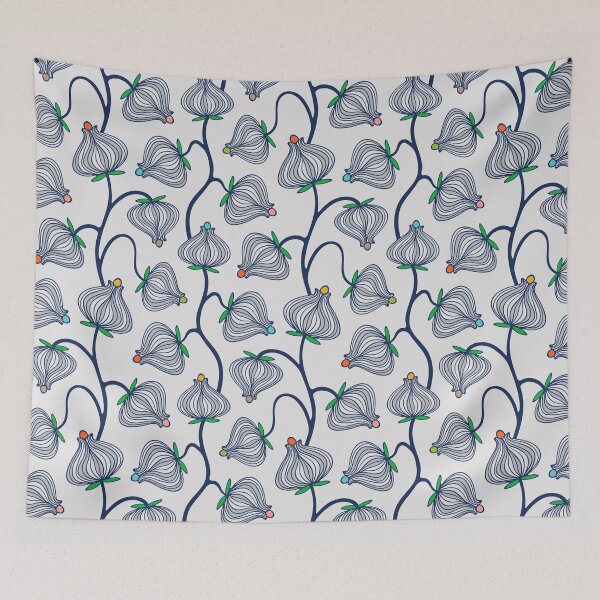Item preview, GARDEN BURST Fun Playful Floral Botanical Vines with Bulb Flowers in Dark Blue Gray and Bright Multi-Colours - UnBlink Studio by Jackie Tahara designed and sold by Jackie Tahara of UnBlink Studio.