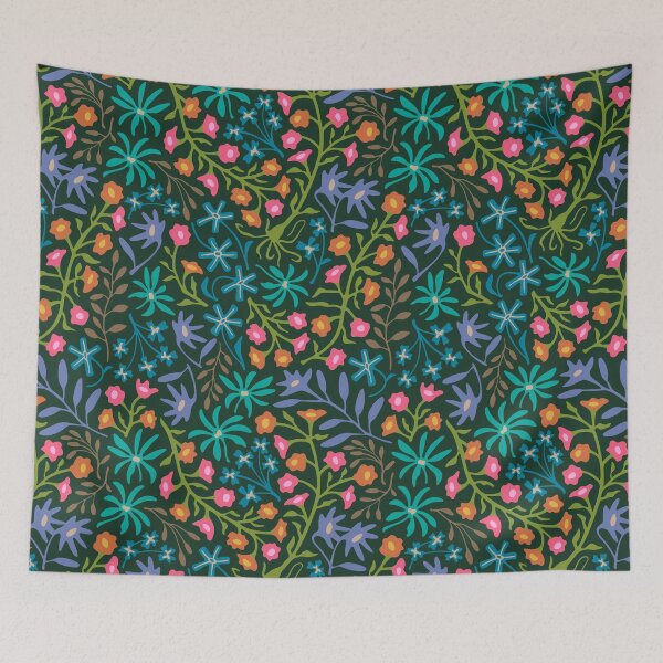 Item preview, FLORIBUNDA Garden Party Flat Lay Abstract Floral Botanical Pattern in Bright Multi-Colours on Dark Teal - UnBlink Studio by Jackie Tahara designed and sold by Jackie Tahara of UnBlink Studio.