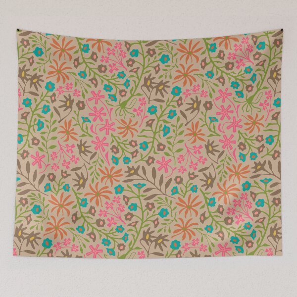 Item preview, FLORIBUNDA Garden Party Flat Lay Abstract Floral Botanical Pattern in Warm Earthy Multi-Colours on Sand Beige - UnBlink Studio by Jackie Tahara designed and sold by Jackie Tahara of UnBlink Studio.