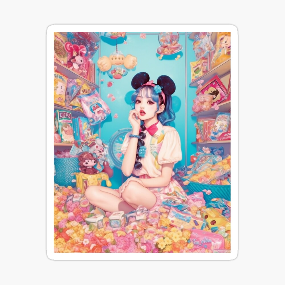 Fun Harajuku Anime Girl Portrait in Candy Shop | Poster