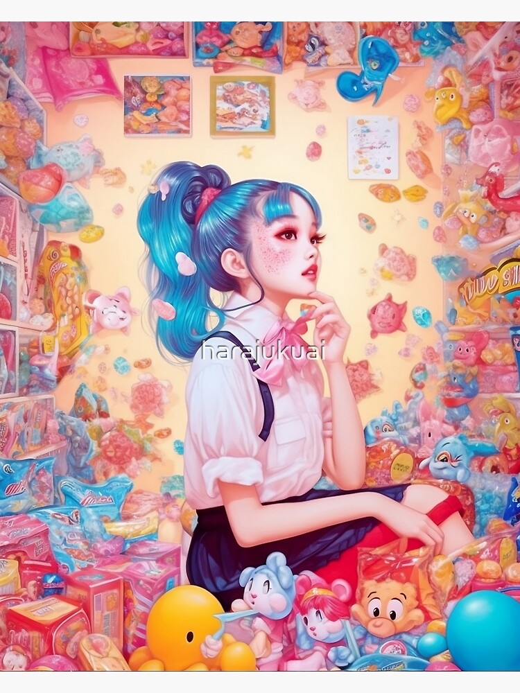 Fun Harajuku Anime Girl Portrait in Candy Shop | Poster