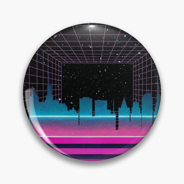 Artikelvorschau, Synthwave Retro 80er City Skyline entworfen und verkauft von CoralCactusArt.