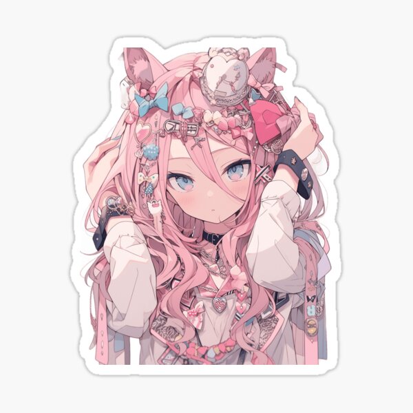 Vista previa del artículo con la obra «Chica anime con accesorios para el cabello estilo Harajuku», diseñado y vendido por harajukuai.