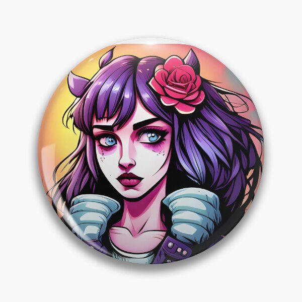 Artikelvorschau, Lila behaartes Mädchen mit einer Rose in ihrem Haar entworfen und verkauft von CuriousHeart.