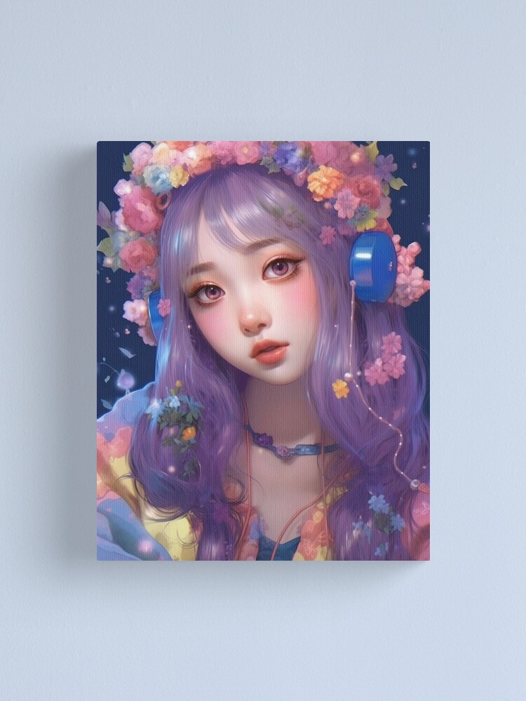 Disover Dreamy Portrait of Harajuku Girl with Floral Crown Canvas