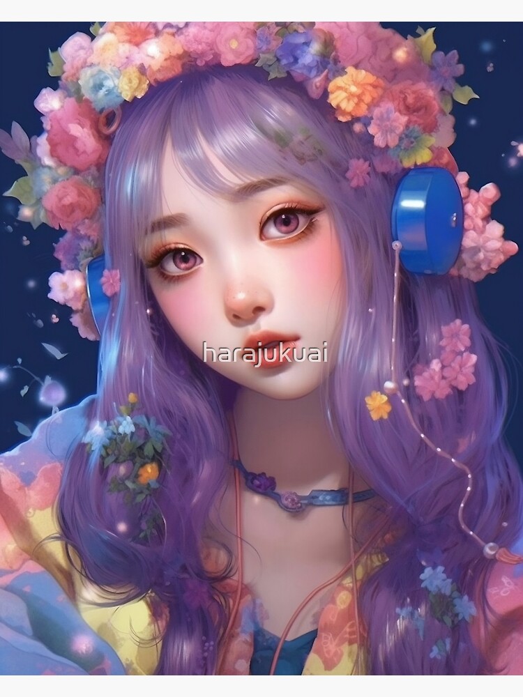 Discover Dreamy Portrait of Harajuku Girl with Floral Crown Canvas
