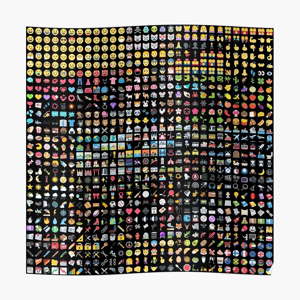 All The Emoji On Black Background Sticker By Coverinlove Redbubble