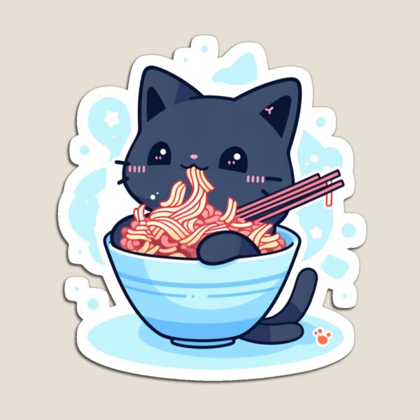 Item preview, Kitty's Noodle Feast - Charming Cat Eating Noodles Sticker for Food Lovers designed and sold by Cute Critters Stickers.