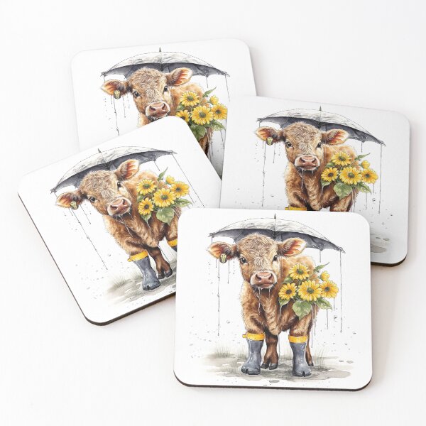 Item preview, Watercolor Rainy Day Cow Rainboots and Sunflowers #001 designed and sold by ArtworkbyJM.