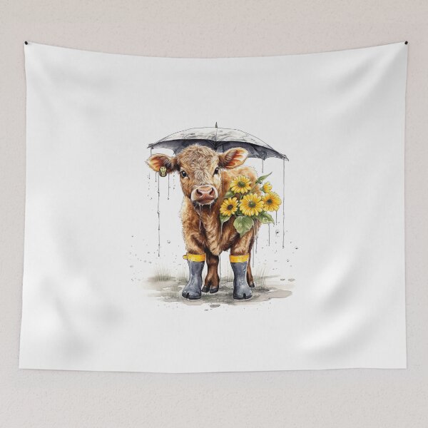 Item preview, Watercolor Rainy Day Cow Rainboots and Sunflowers #001 designed and sold by ArtworkbyJM.