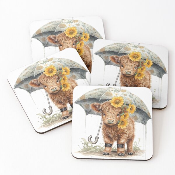 Item preview, Watercolor Rainy Day Cow Rainboots and Sunflowers #002 designed and sold by ArtworkbyJM.