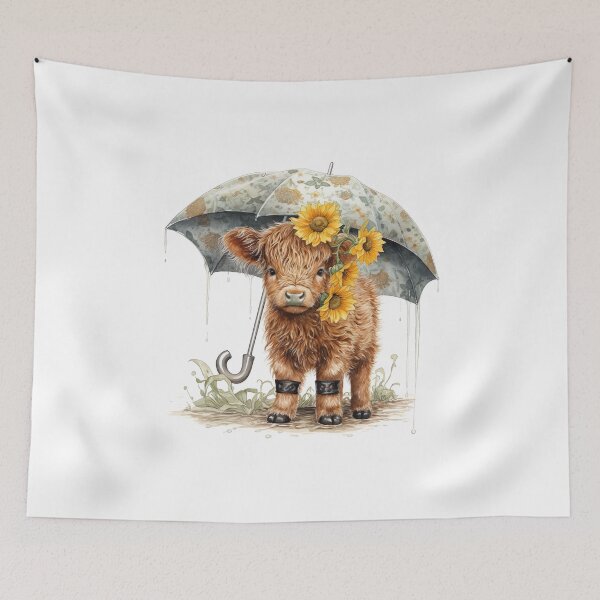 Item preview, Watercolor Rainy Day Cow Rainboots and Sunflowers #002 designed and sold by ArtworkbyJM.