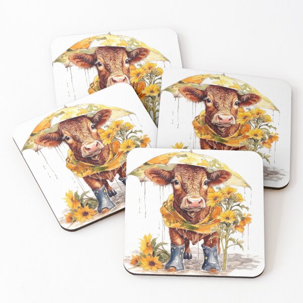 Item preview, Watercolor Rainy Day Cow Rainboots and Sunflowers #003 designed and sold by ArtworkbyJM.