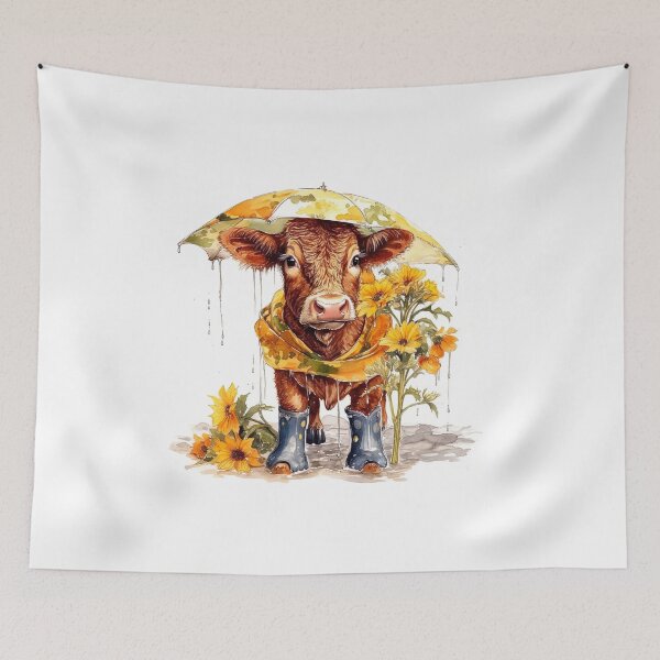 Item preview, Watercolor Rainy Day Cow Rainboots and Sunflowers #003 designed and sold by ArtworkbyJM.