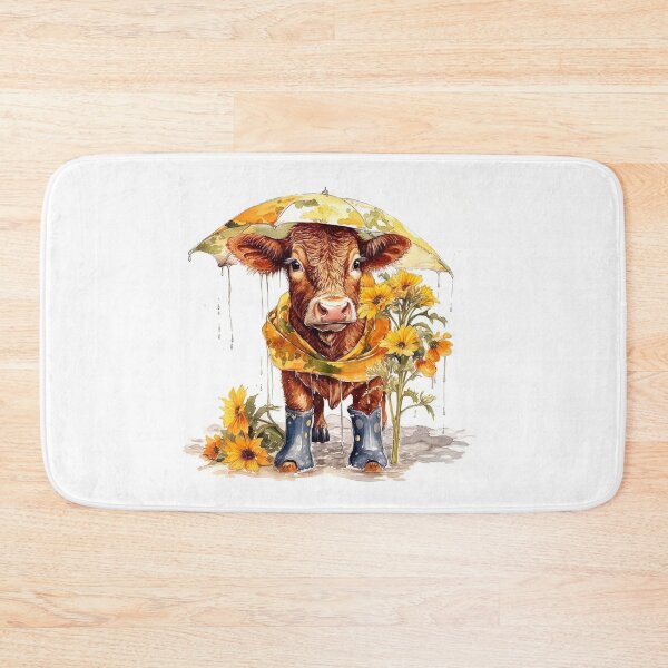 Item preview, Watercolor Rainy Day Cow Rainboots and Sunflowers #003 designed and sold by ArtworkbyJM.