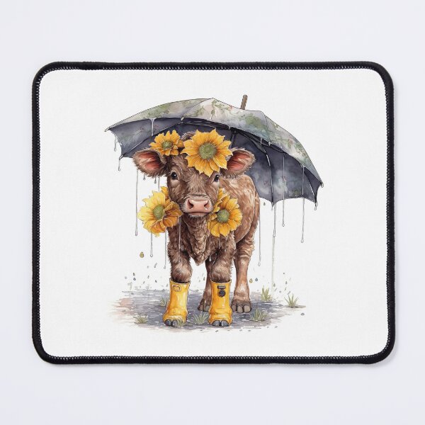 Item preview, Watercolor Rainy Day Cow Rainboots and Sunflowers #004 designed and sold by ArtworkbyJM.