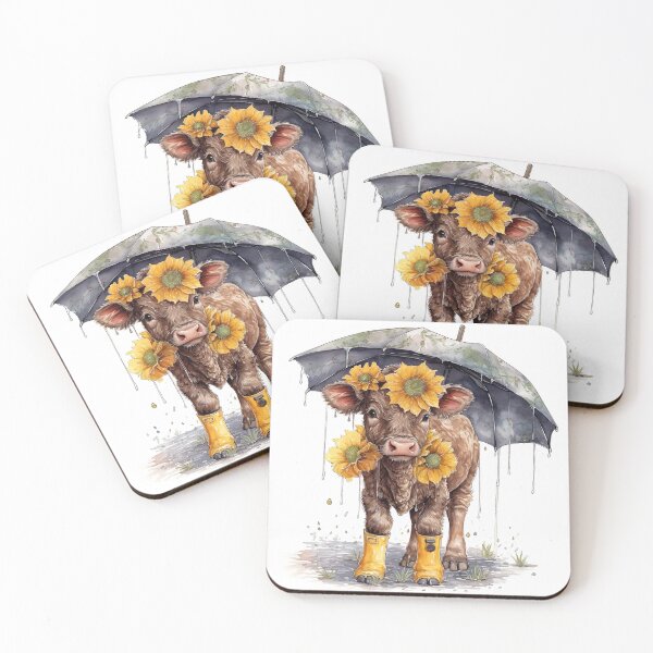 Item preview, Watercolor Rainy Day Cow Rainboots and Sunflowers #004 designed and sold by ArtworkbyJM.
