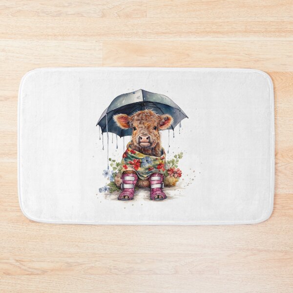 Item preview, Watercolor Rainy Day Baby Highlander Cow Florals and Rainboots #001 designed and sold by ArtworkbyJM.