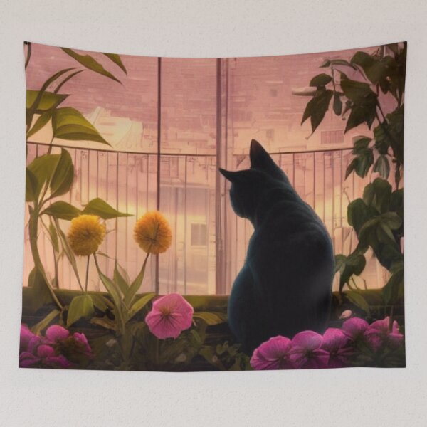 Item preview, Cute Miaw cat watching from the balcony : Cat Lover  designed and sold by MagnifiqueMind.