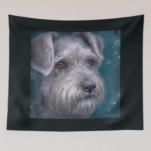 Item preview, Painting of a White Schnauzer on Blue Background designed and sold by ibadishi.
