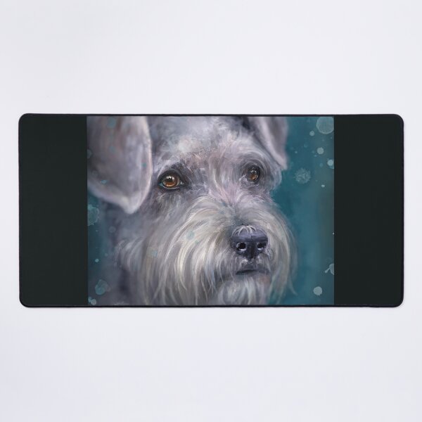 Item preview, Painting of a White Schnauzer on Blue Background designed and sold by ibadishi.