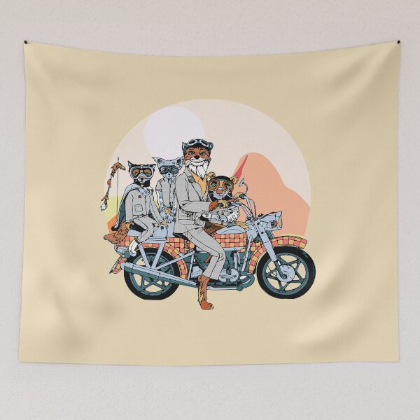 Item preview, Fantastic Mr. fox and family on a motorbike sunset designed and sold by VINU-DESIGNS.