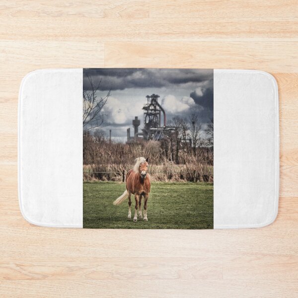 Item preview, Horse in the pasture, in the background a blast furnace, Ruhrgebiet - Ruhrpott - Germany designed and sold by Ruhrpottpicture.