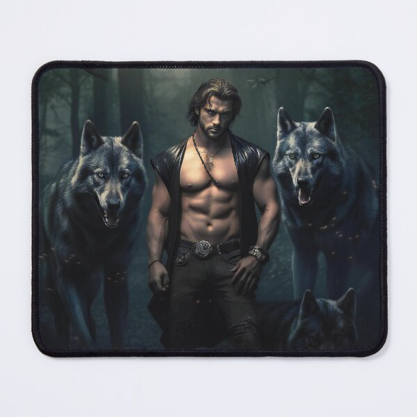 Item preview, Muscular man with his two wolves designed and sold by umatech.