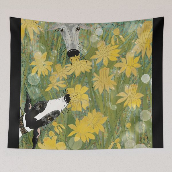 Item preview, Greyhounds sniffing daffodils designed and sold by greytcollective.