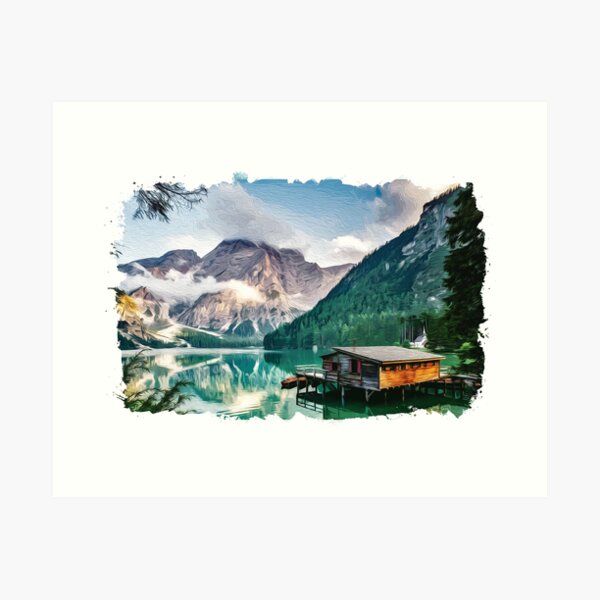 Item preview, Brush art lake and mountains designed and sold by Ultimatedezign.