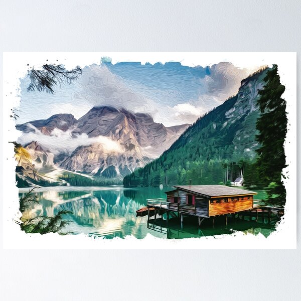 Item preview, Brush art lake and mountains designed and sold by Ultimatedezign.