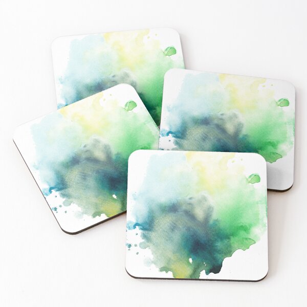 Item preview, Abstract watercolor splashes in green, blue and yellow colors designed and sold by Elena Malgina.
