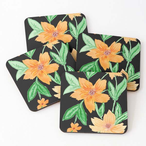 Item preview, orange flower tendrils, black designed and sold by Sonderblume.