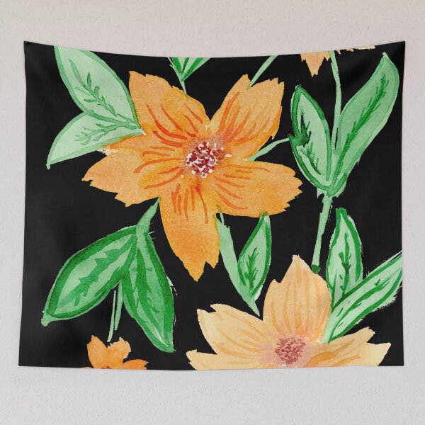 Item preview, orange flower tendrils, black designed and sold by Sonderblume.