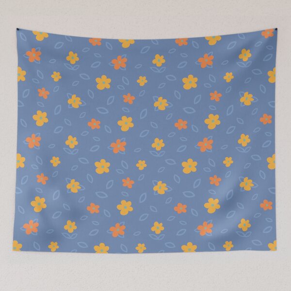 Artikelvorschau, Minimalistisches Blumenmuster - Orange und Blau entworfen und verkauft von Daniel Bevis Design.