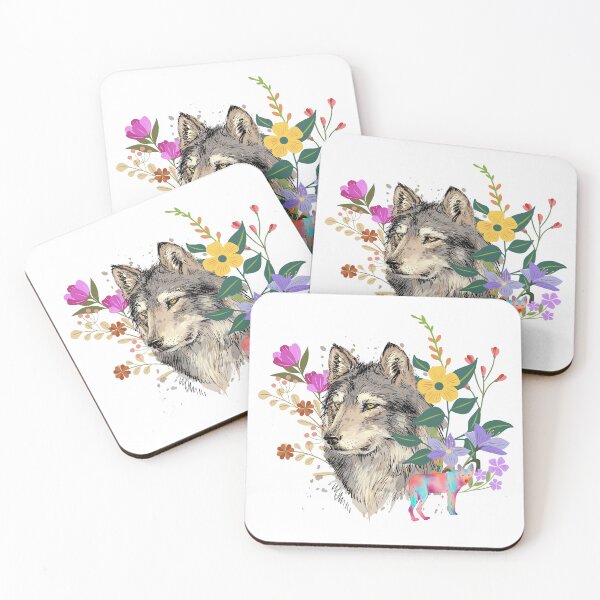 Item preview, Colorful Wolf With Flowers designed and sold by ichirochen.