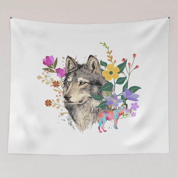 Item preview, Colorful Wolf With Flowers designed and sold by ichirochen.