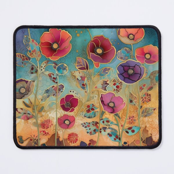 Item preview, Steampunk fullbloom poppies field watercolors with gold flakes . designed and sold by IrinaMinevich.