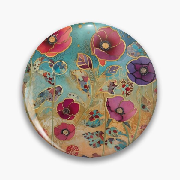 Item preview, Steampunk fullbloom poppies field watercolors with gold flakes . designed and sold by IrinaMinevich.